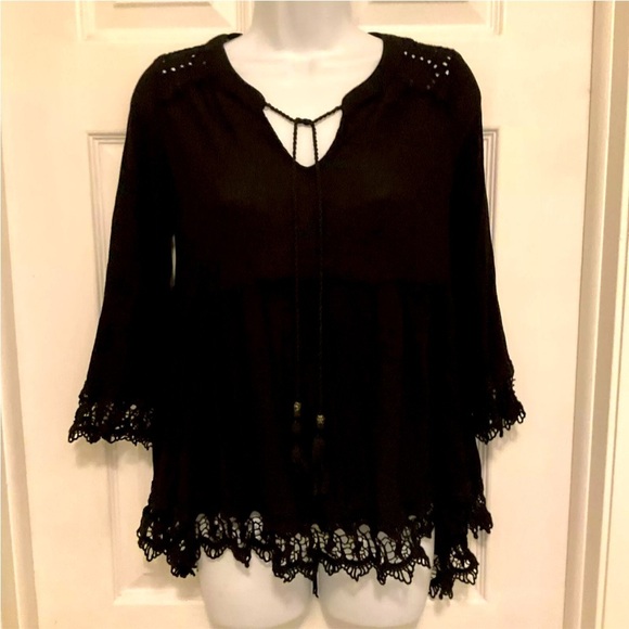 Knox Rose Black Boho High/Low Hem Top Size S - Picture 1 of 12